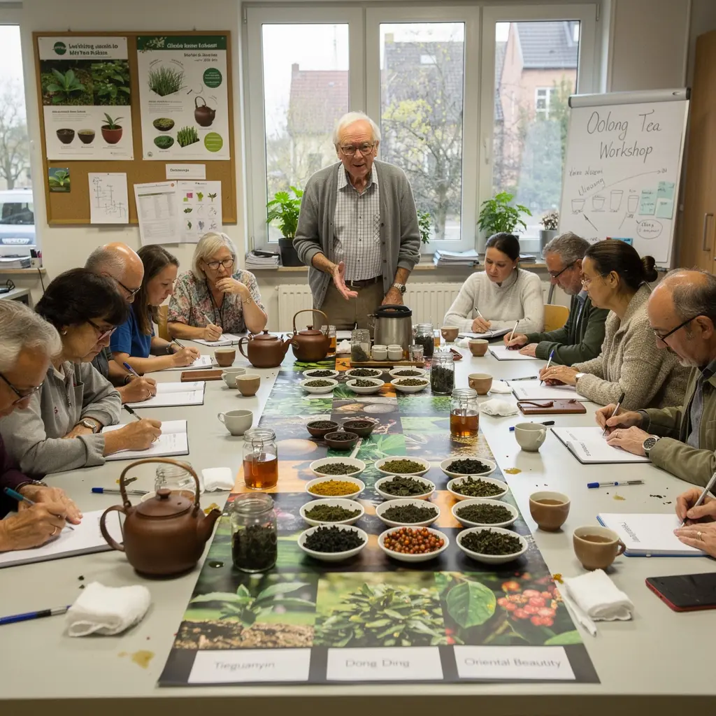 Infusion de thГ© Oolong dans une thГ©iГЁre en cГ©ramique, Г©mettant une vapeur dГ©licate.